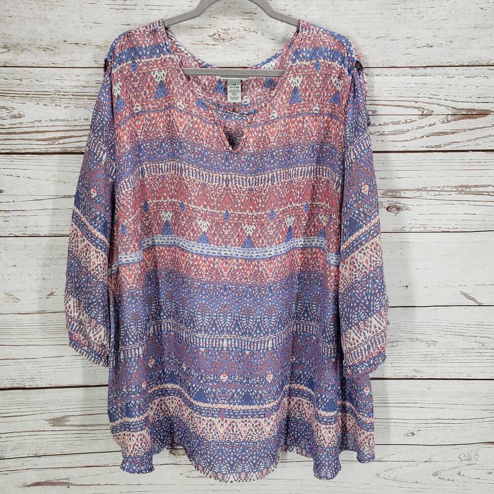 Catherines Women's Purple Pink Print Cut Out Sleeve Top Size 4X-30/32W